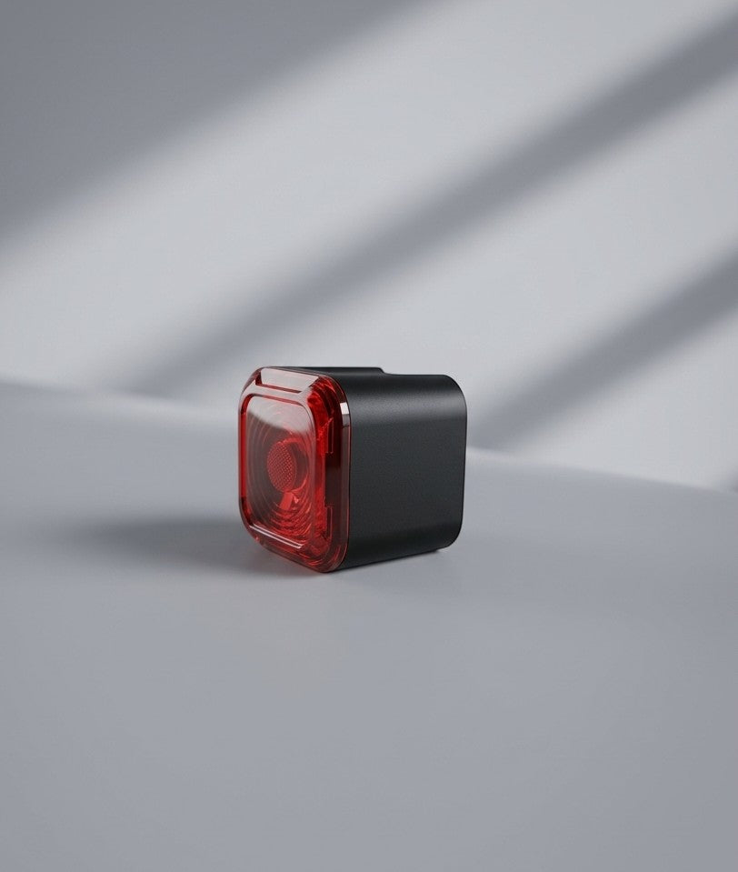 Luce posteriore intelligente ricaricabile store.pin.bike con design compatto nero e lente rossa per bicicletta