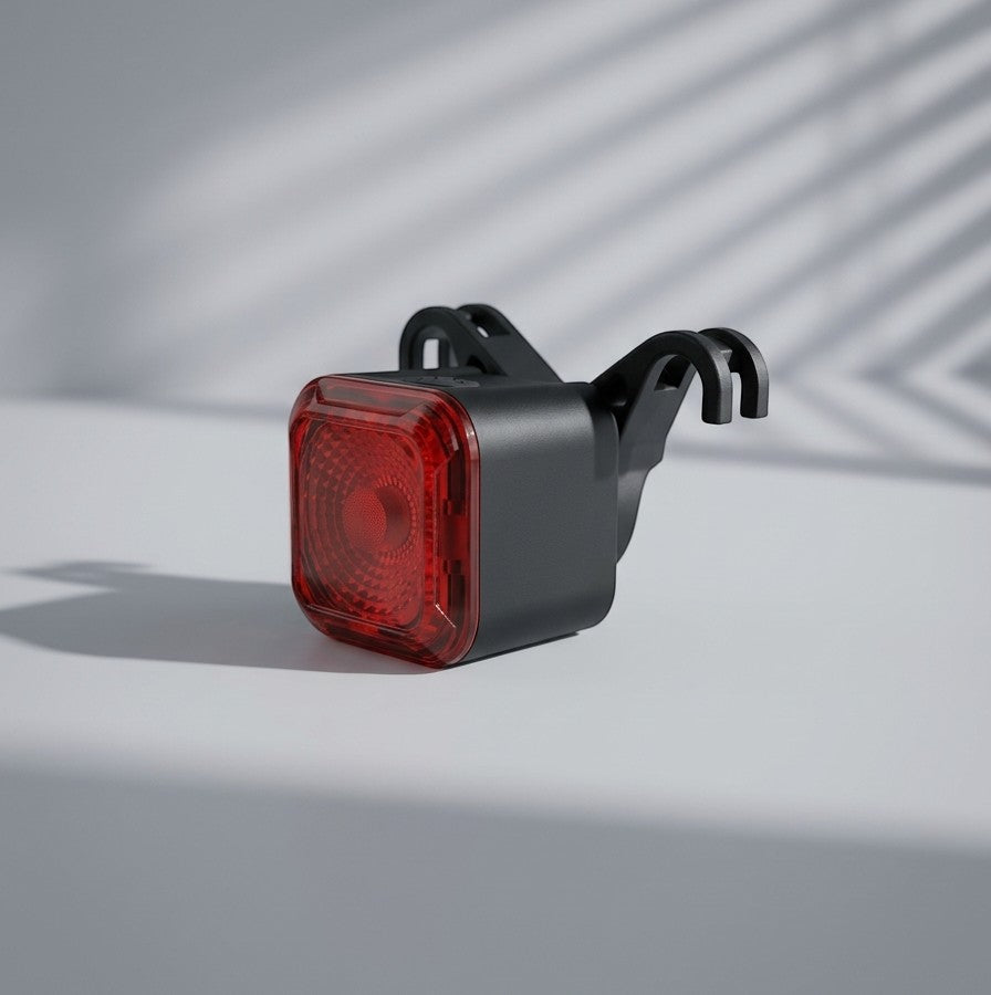 Luce posteriore intelligente ricaricabile store.pin.bike con design compatto nero e lente rossa per bicicletta